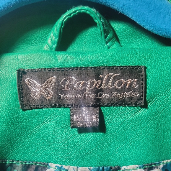 Women's Small Teal Papillon Leather Jacket - Picture 3 of 3